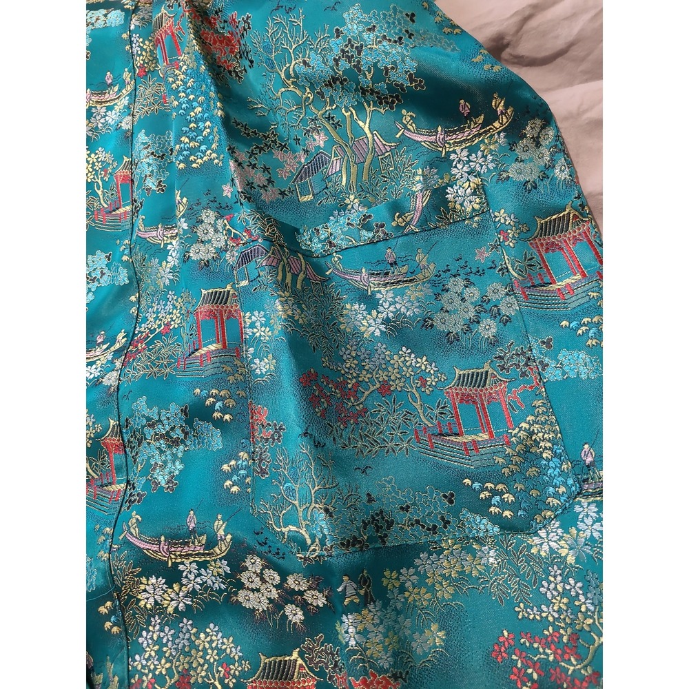 Vintage Eastex Kimono Robe women SZ‎ M Teal all over Floral Japan jacquard print - Picture 10 of 11